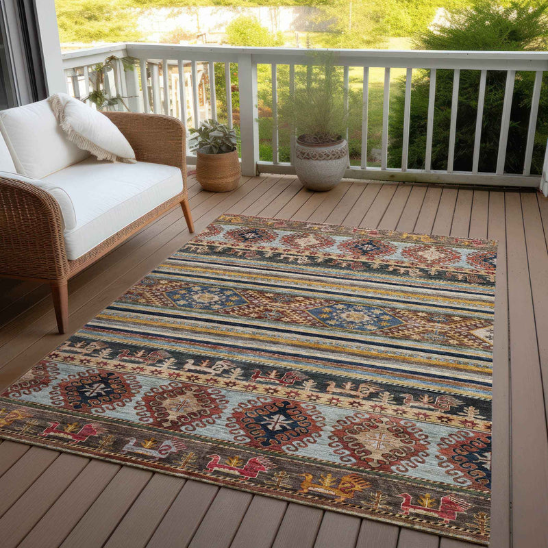 10' X 14' Rust Gray And Gold Tribal Washable Indoor Outdoor Area Rug