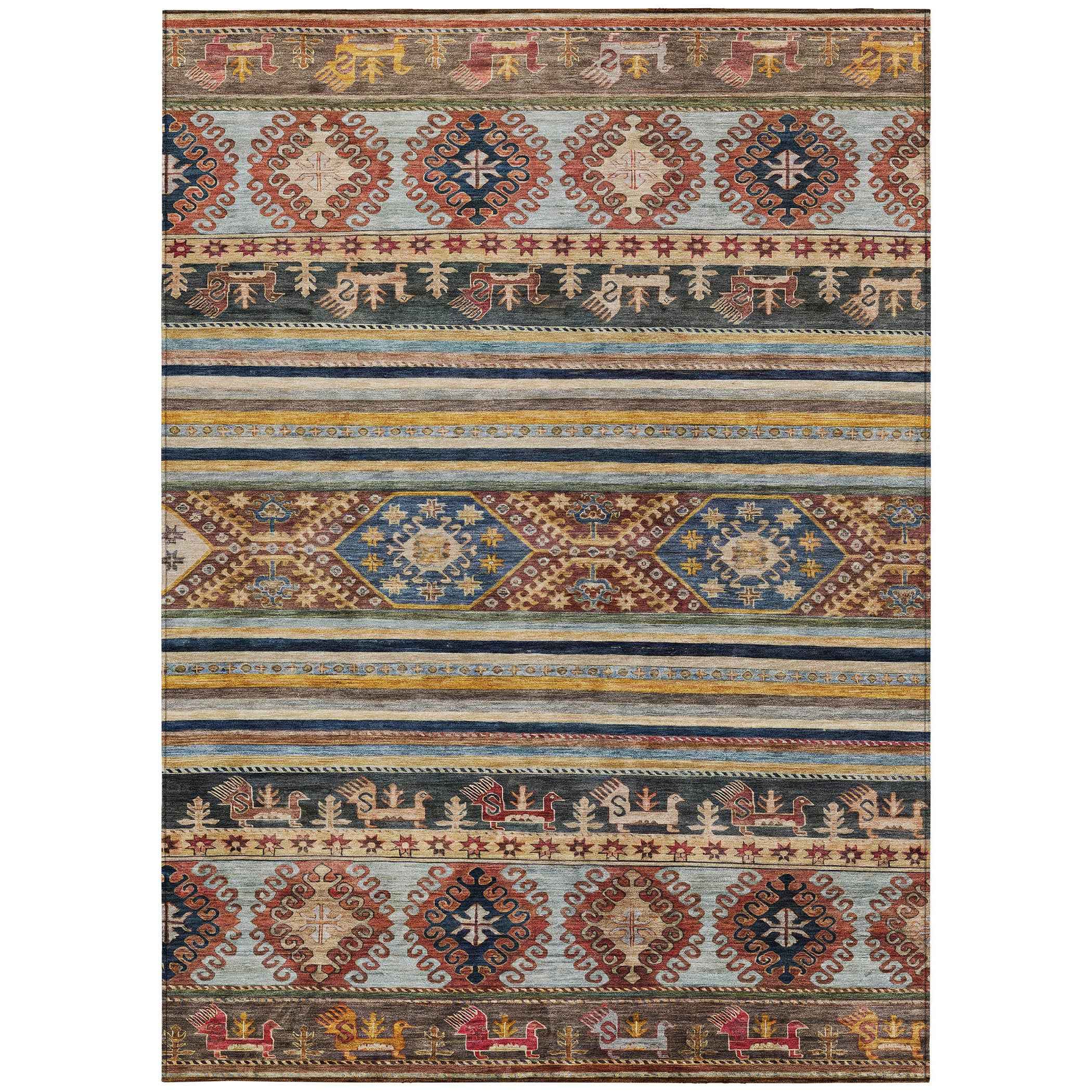 10' X 14' Rust Gray And Gold Tribal Washable Indoor Outdoor Area Rug