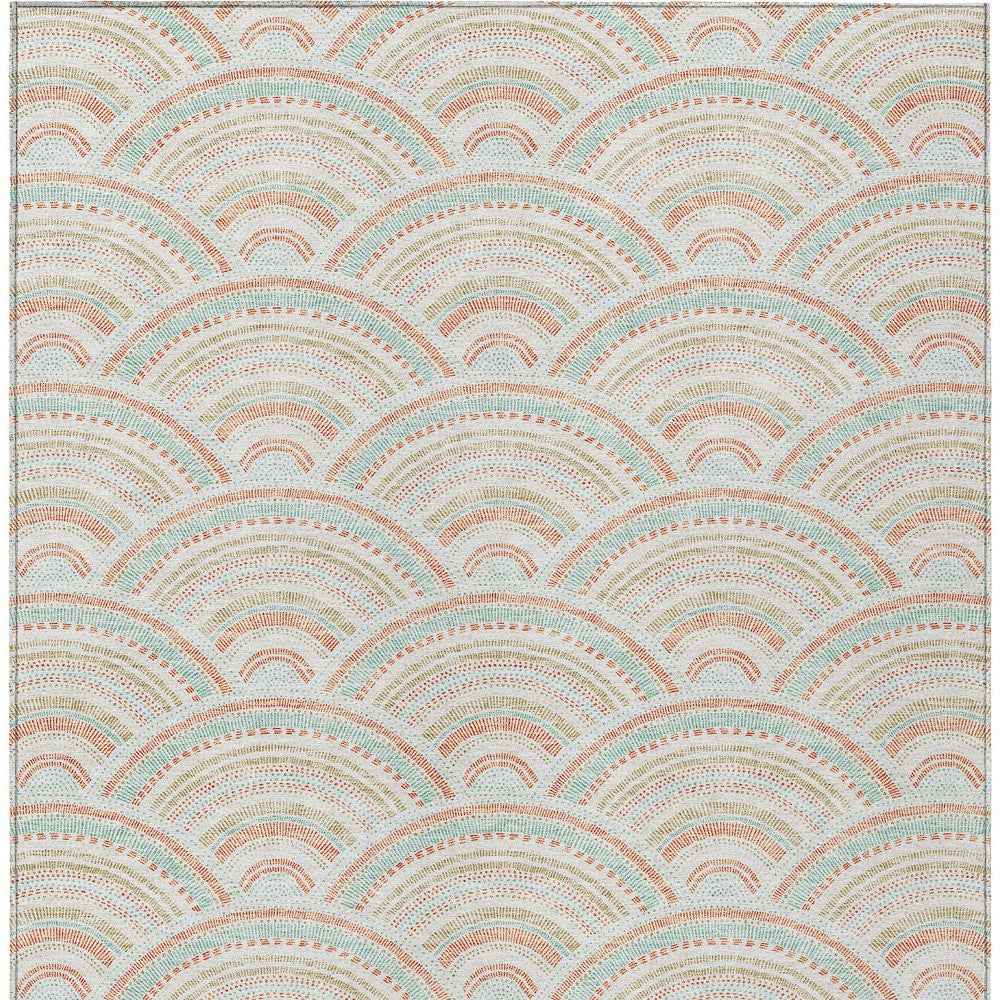 8' X 10' Linen Orange And Ivory Geometric Washable Indoor Outdoor Area Rug