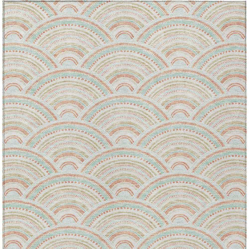 8' X 10' Linen Orange And Ivory Geometric Washable Indoor Outdoor Area Rug