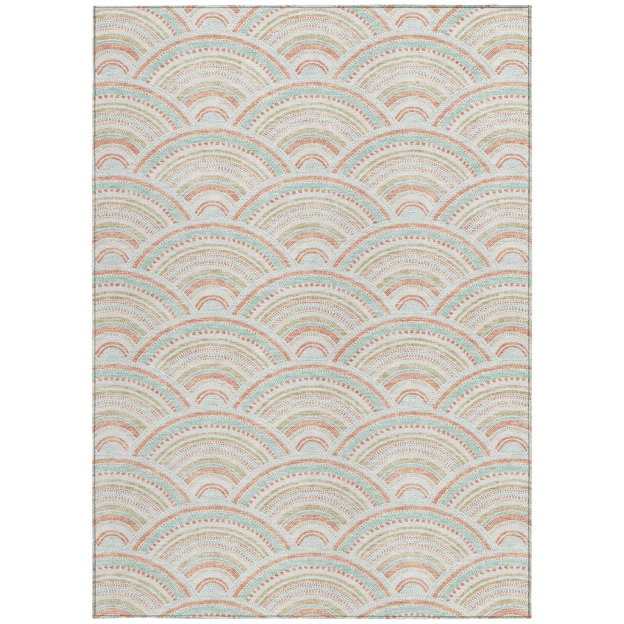 8' X 10' Linen Orange And Ivory Geometric Washable Indoor Outdoor Area Rug