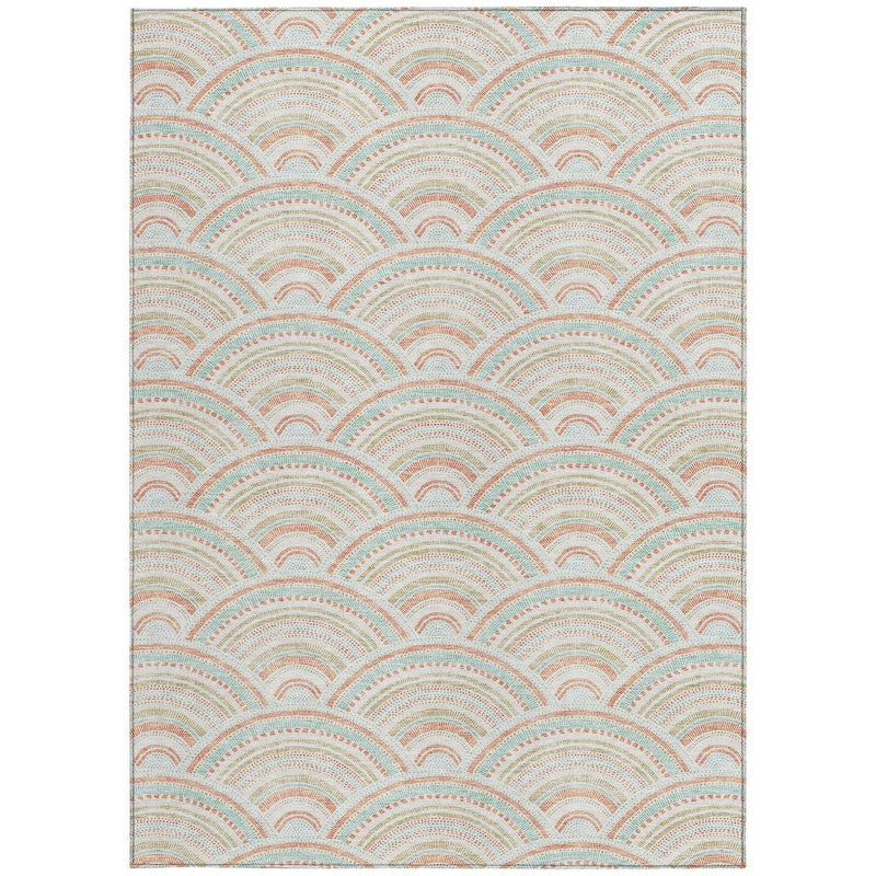 8' X 10' Linen Orange And Ivory Geometric Washable Indoor Outdoor Area Rug