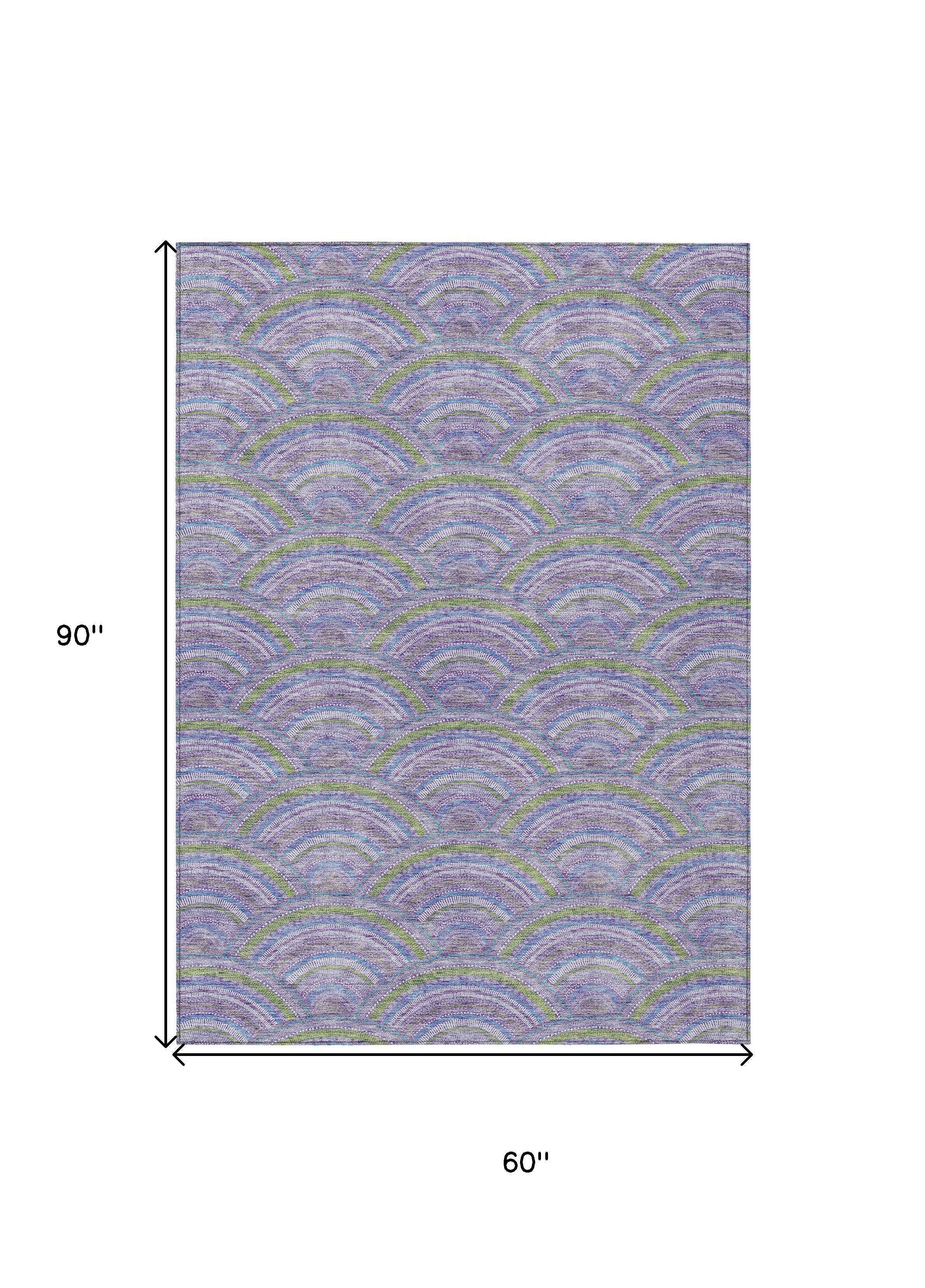 5' X 8' Lavender Sage And Ivory Geometric Washable Indoor Outdoor Area Rug