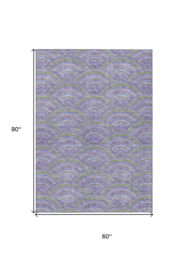 5' X 8' Lavender Sage And Ivory Geometric Washable Indoor Outdoor Area Rug