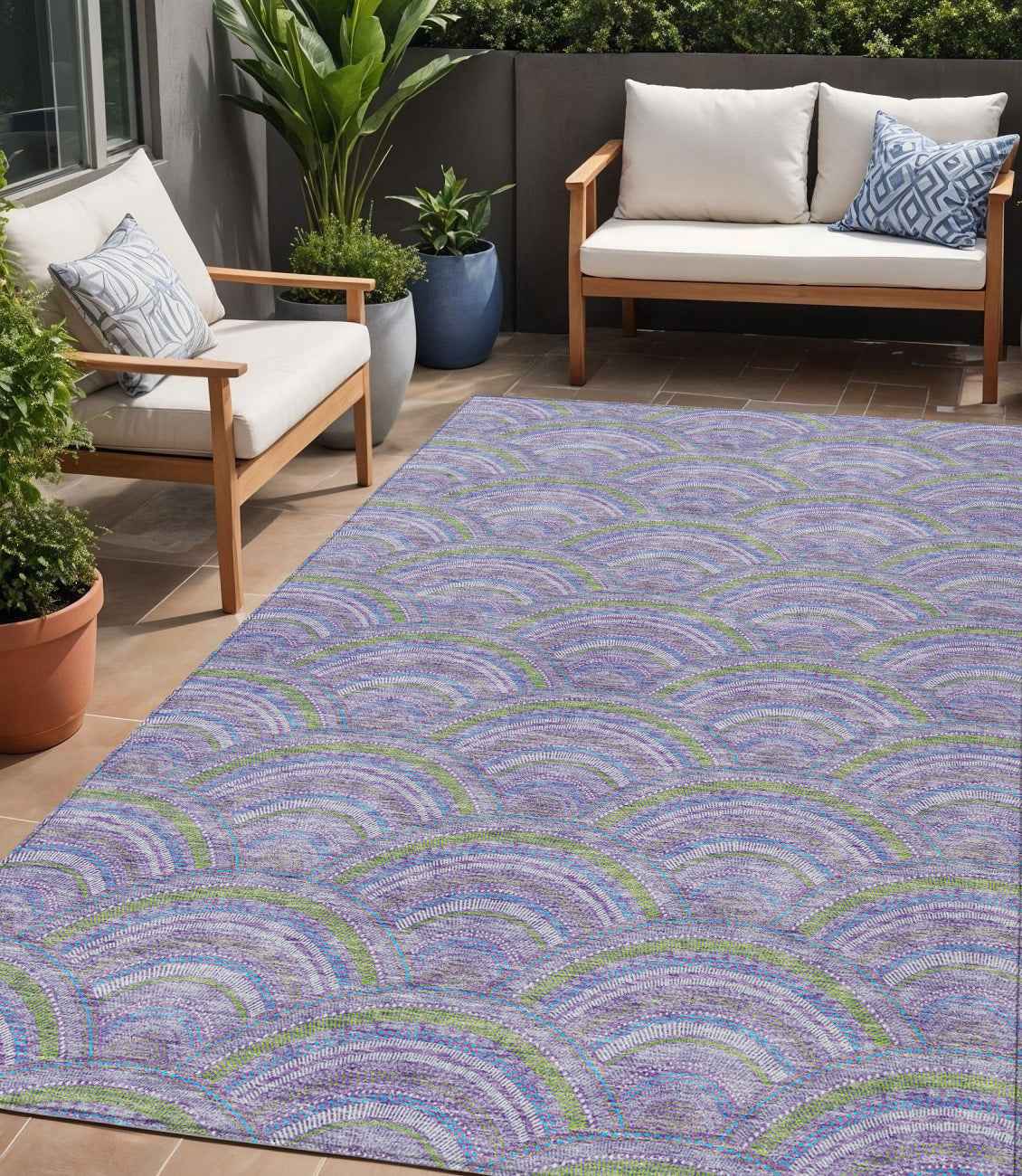 5' X 8' Lavender Sage And Ivory Geometric Washable Indoor Outdoor Area Rug