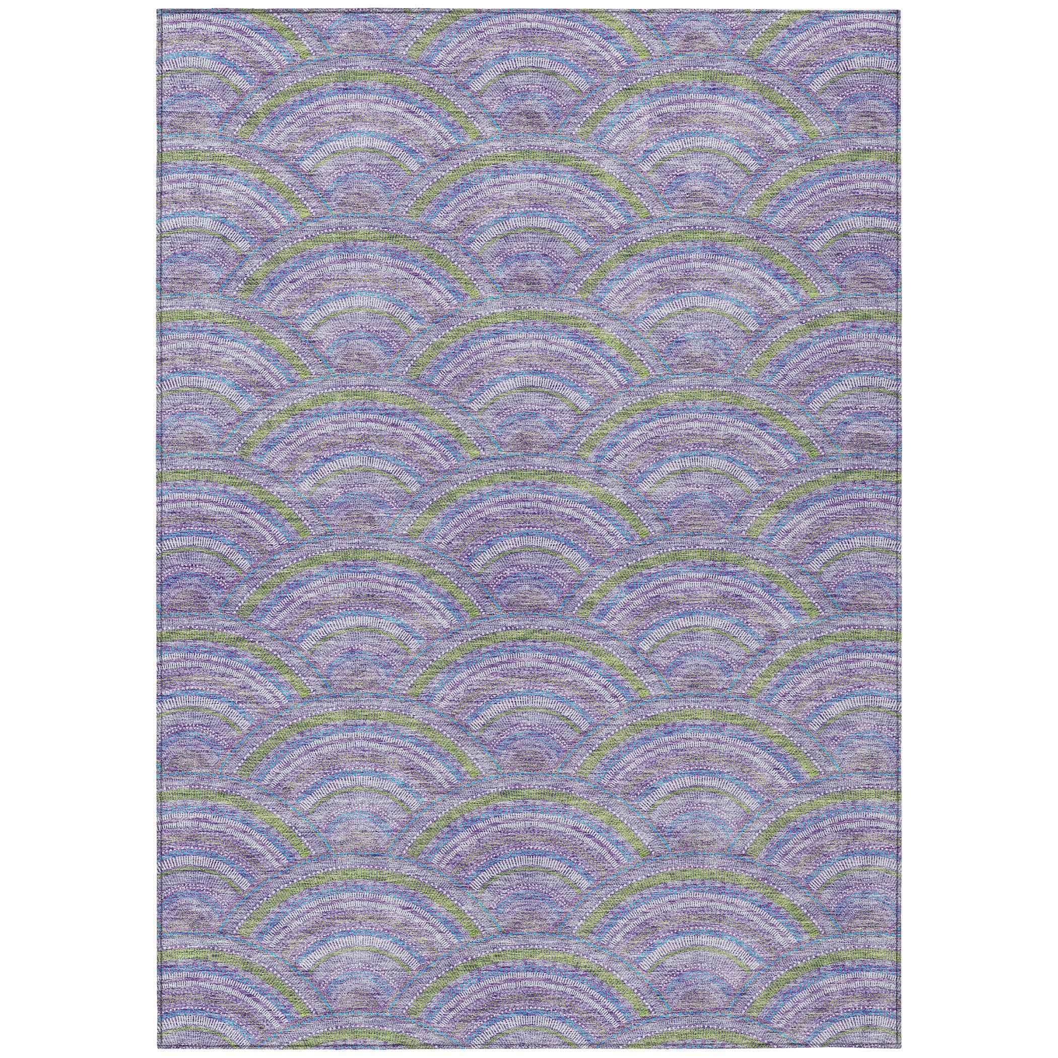 5' X 8' Lavender Sage And Ivory Geometric Washable Indoor Outdoor Area Rug