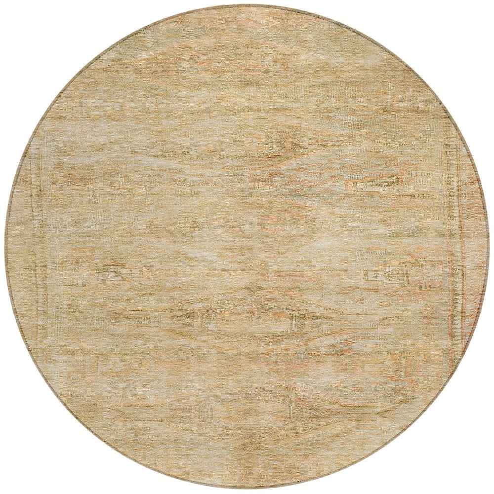 8' Linen And Wheat Round Aztec Washable Indoor Outdoor Area Rug