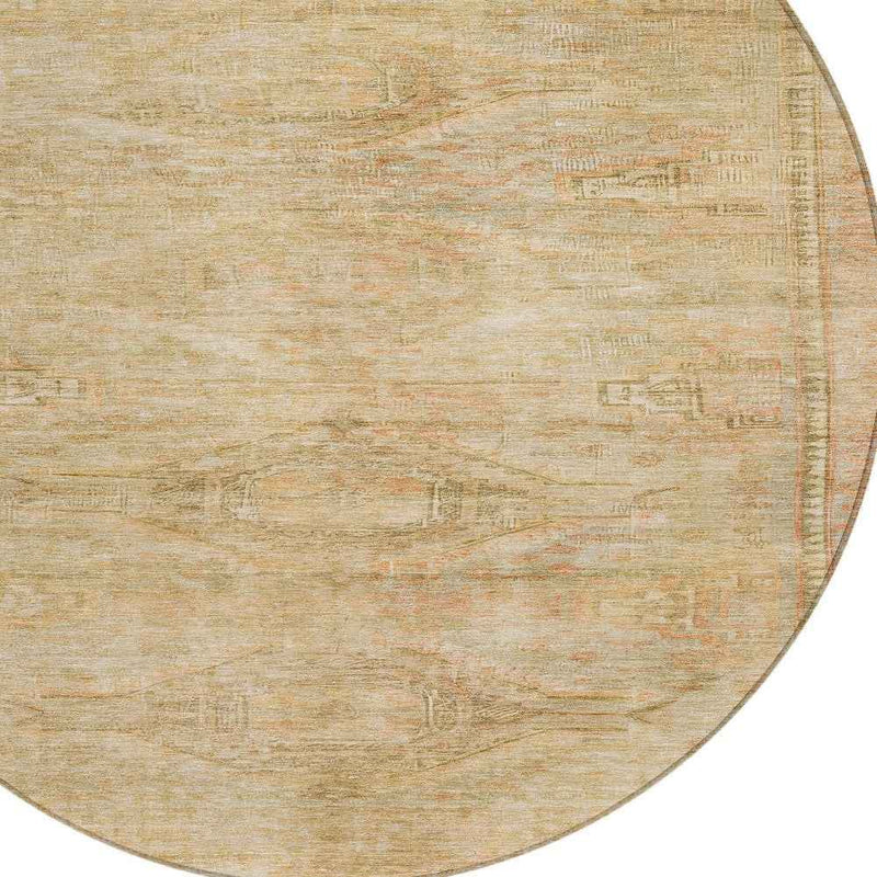 8' Linen And Wheat Round Aztec Washable Indoor Outdoor Area Rug