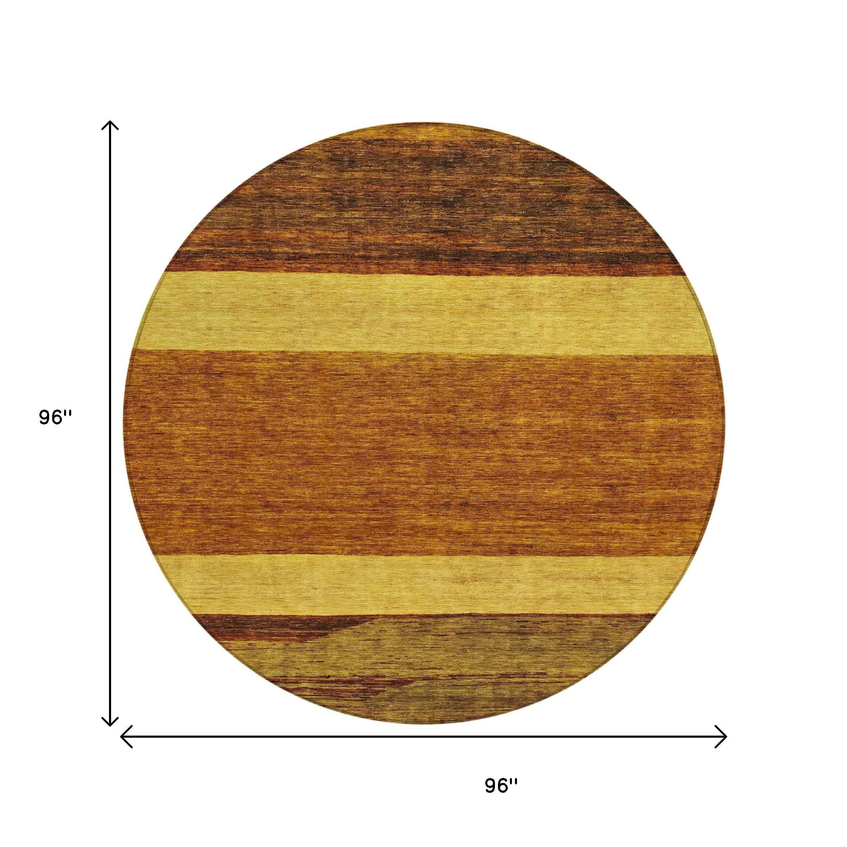 8' Terra Cotta Gold And Brown Round Abstract Washable Indoor Outdoor Area Rug