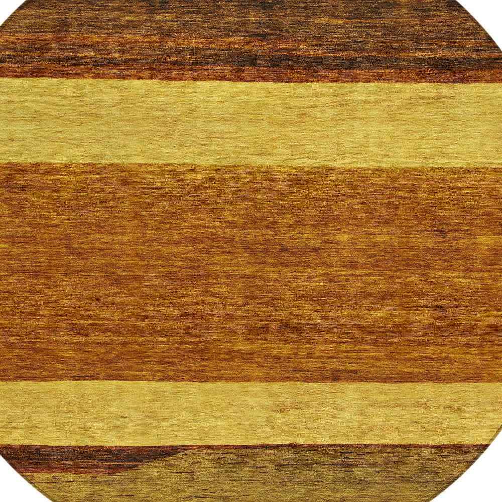 8' Terra Cotta Gold And Brown Round Abstract Washable Indoor Outdoor Area Rug