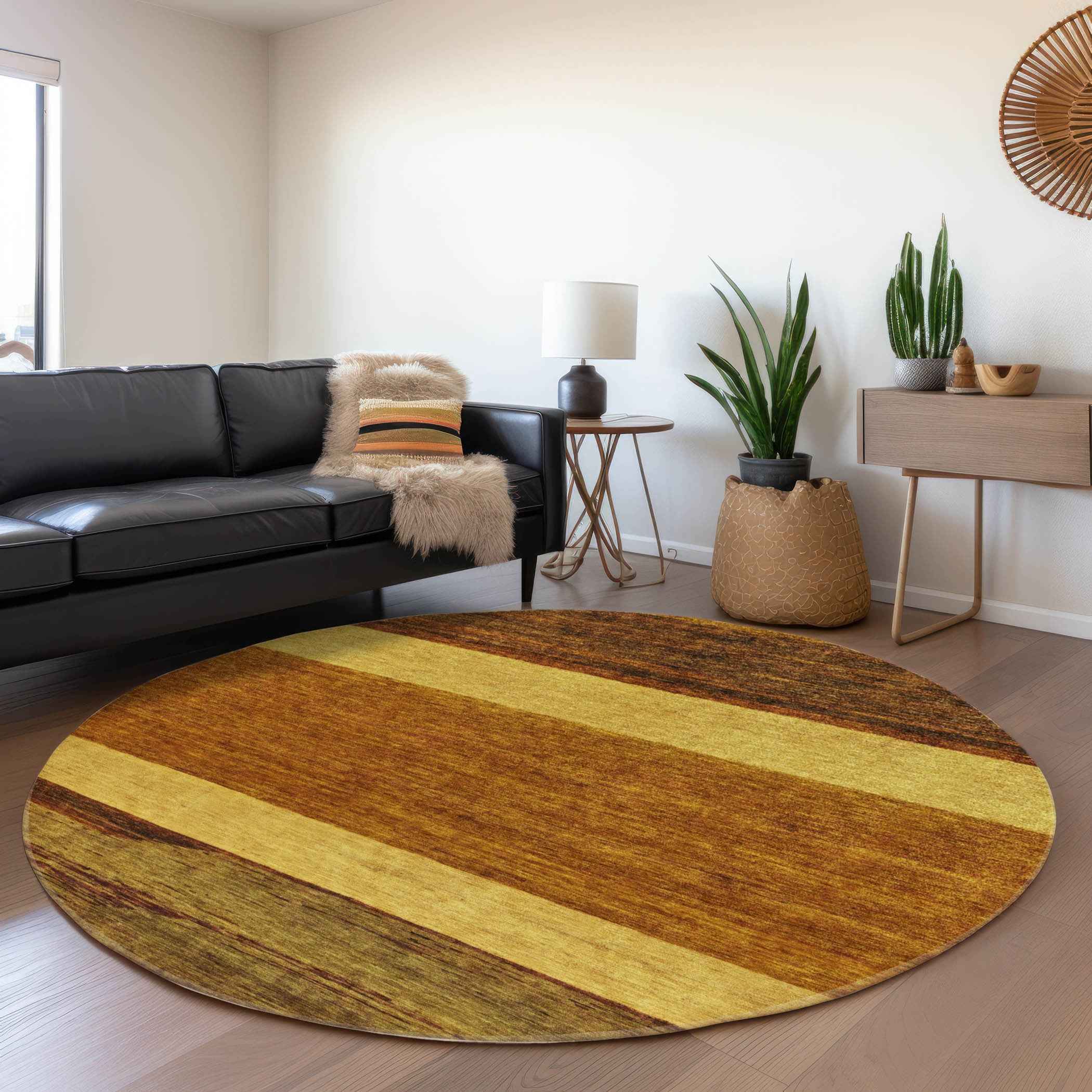 8' Terra Cotta Gold And Brown Round Abstract Washable Indoor Outdoor Area Rug