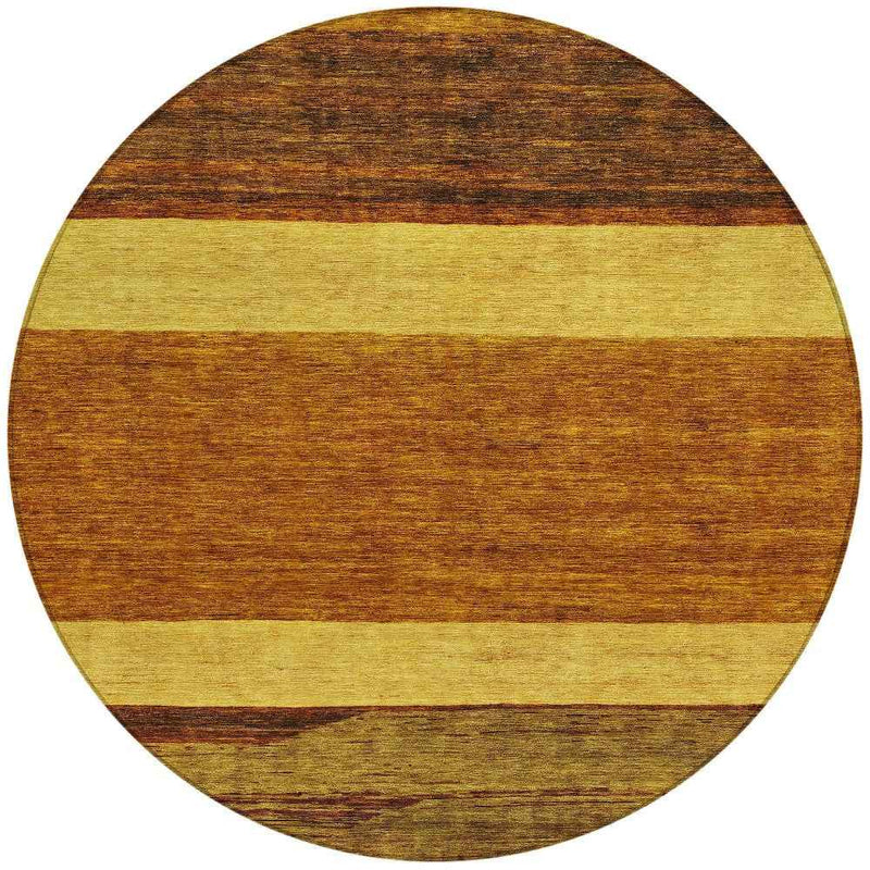 8' Terra Cotta Gold And Brown Round Abstract Washable Indoor Outdoor Area Rug