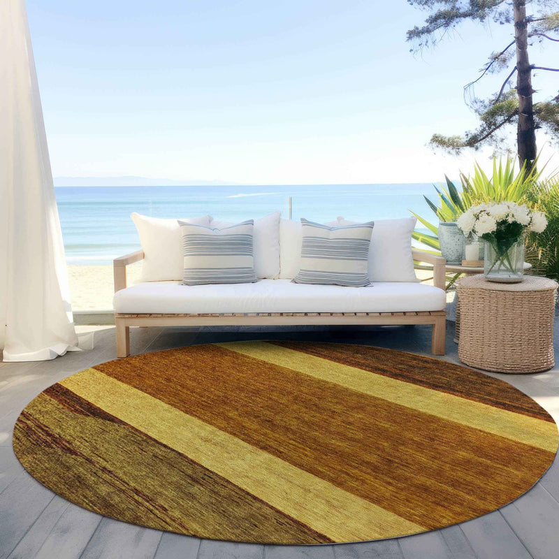 8' Terra Cotta Gold And Brown Round Abstract Washable Indoor Outdoor Area Rug