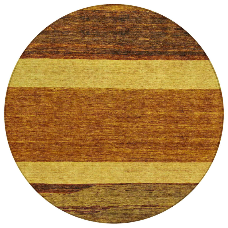 8' Terra Cotta Gold And Brown Round Abstract Washable Indoor Outdoor Area Rug
