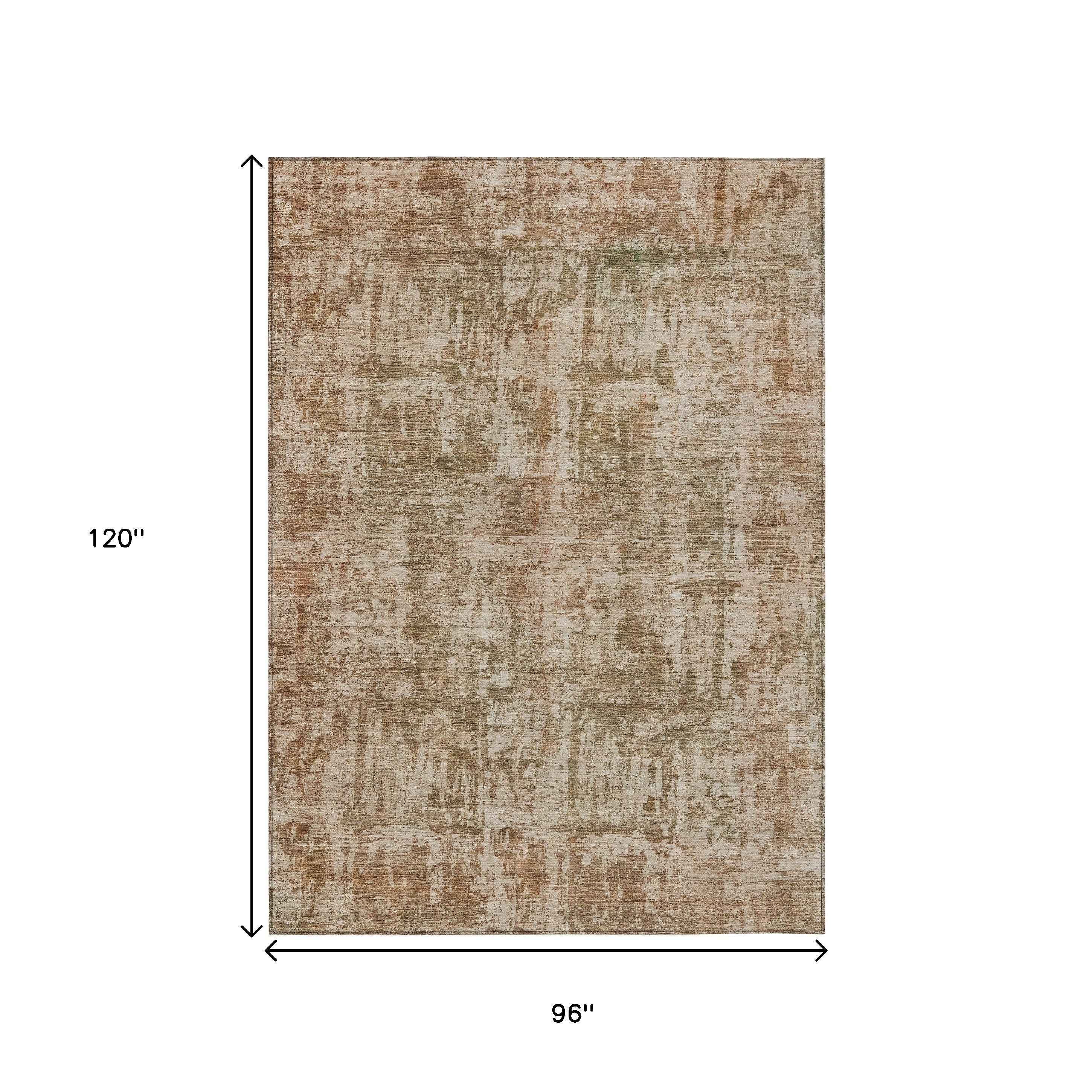 8' X 10' Beige And Copper Abstract Washable Indoor Outdoor Area Rug