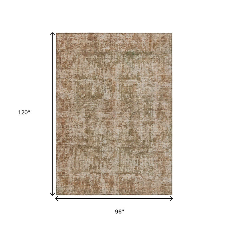 8' X 10' Beige And Copper Abstract Washable Indoor Outdoor Area Rug