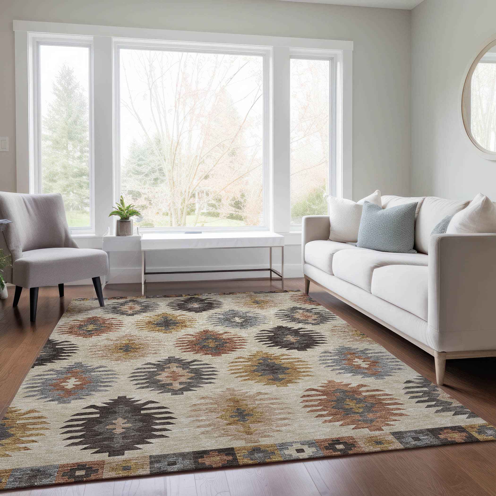 8' X 10' Beige Copper And Gray Southwestern Washable Indoor Outdoor Area Rug