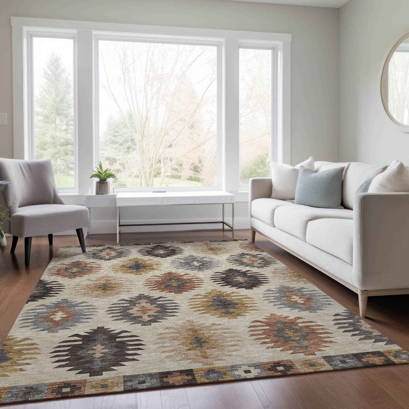 8' X 10' Beige Copper And Gray Southwestern Washable Indoor Outdoor Area Rug