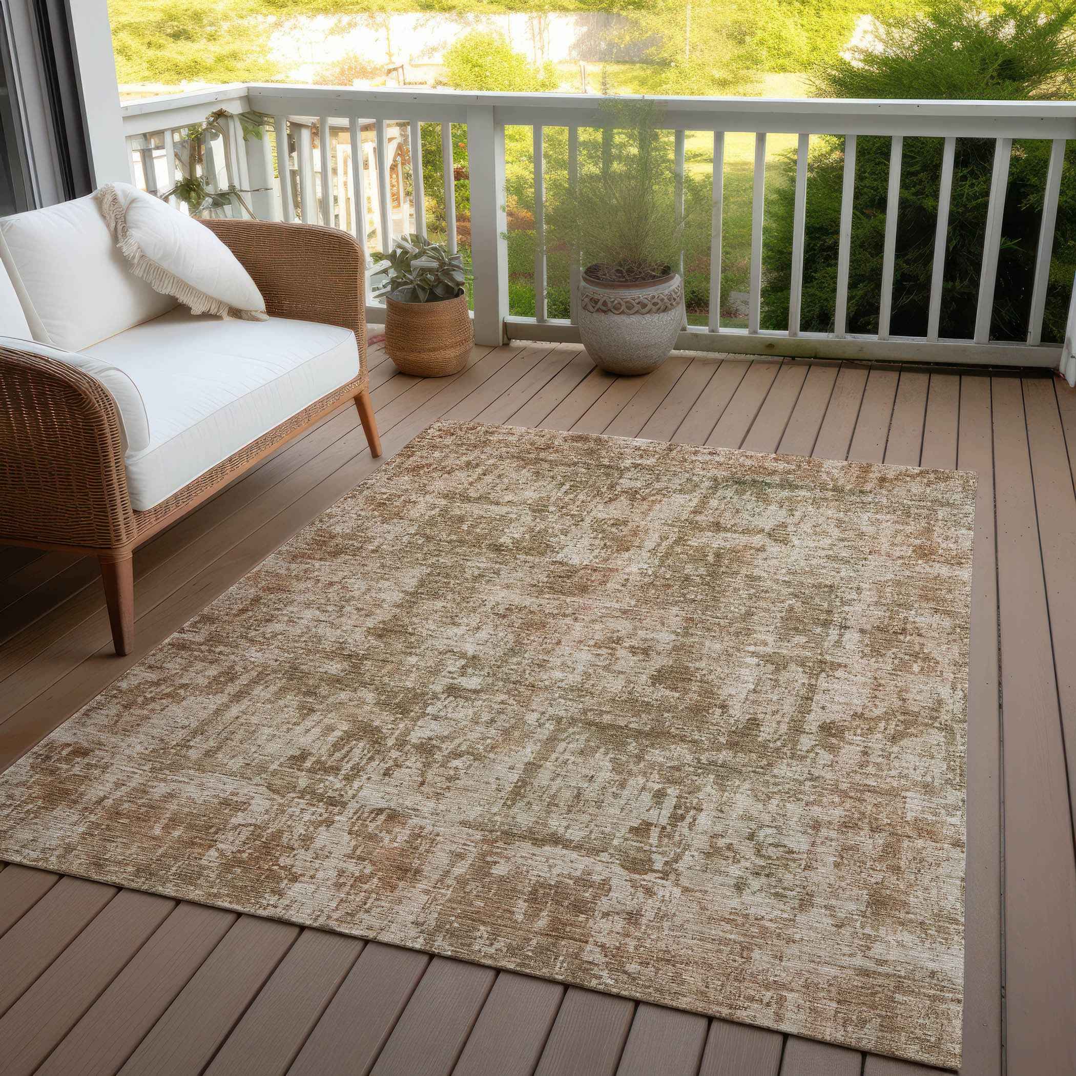 8' X 10' Beige And Copper Abstract Washable Indoor Outdoor Area Rug