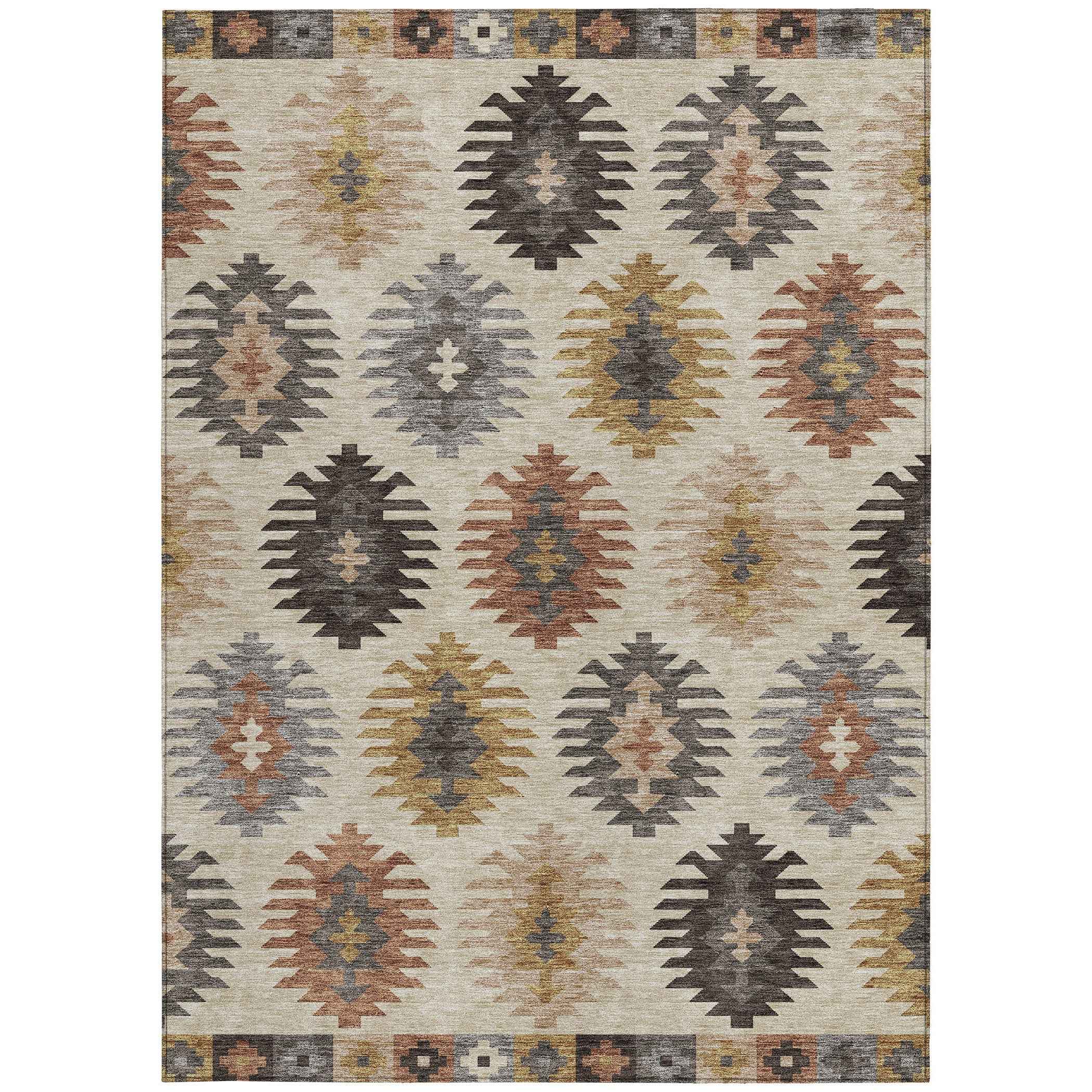 8' X 10' Beige Copper And Gray Southwestern Washable Indoor Outdoor Area Rug