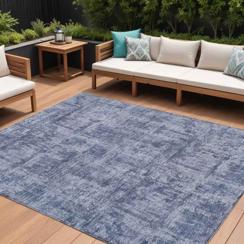 8' X 10' Blue And Ivory Abstract Washable Indoor Outdoor Area Rug