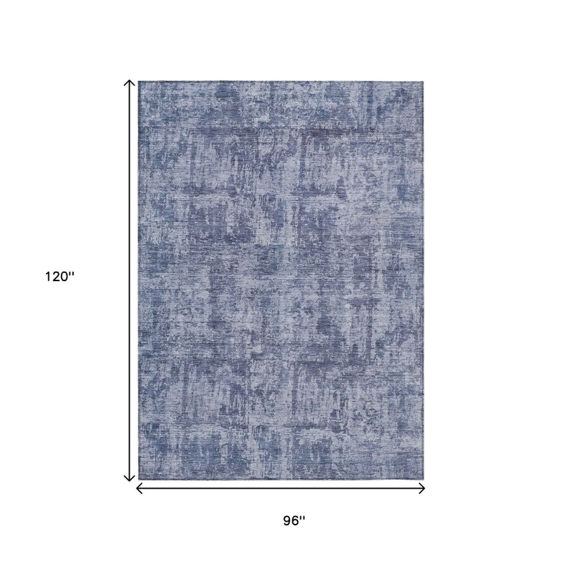 8' X 10' Blue And Ivory Abstract Washable Indoor Outdoor Area Rug