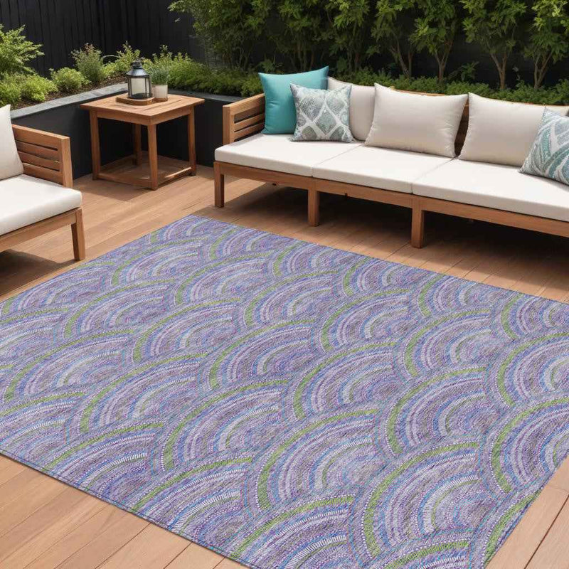 9' X 12' Lavender Sage And Ivory Geometric Washable Indoor Outdoor Area Rug