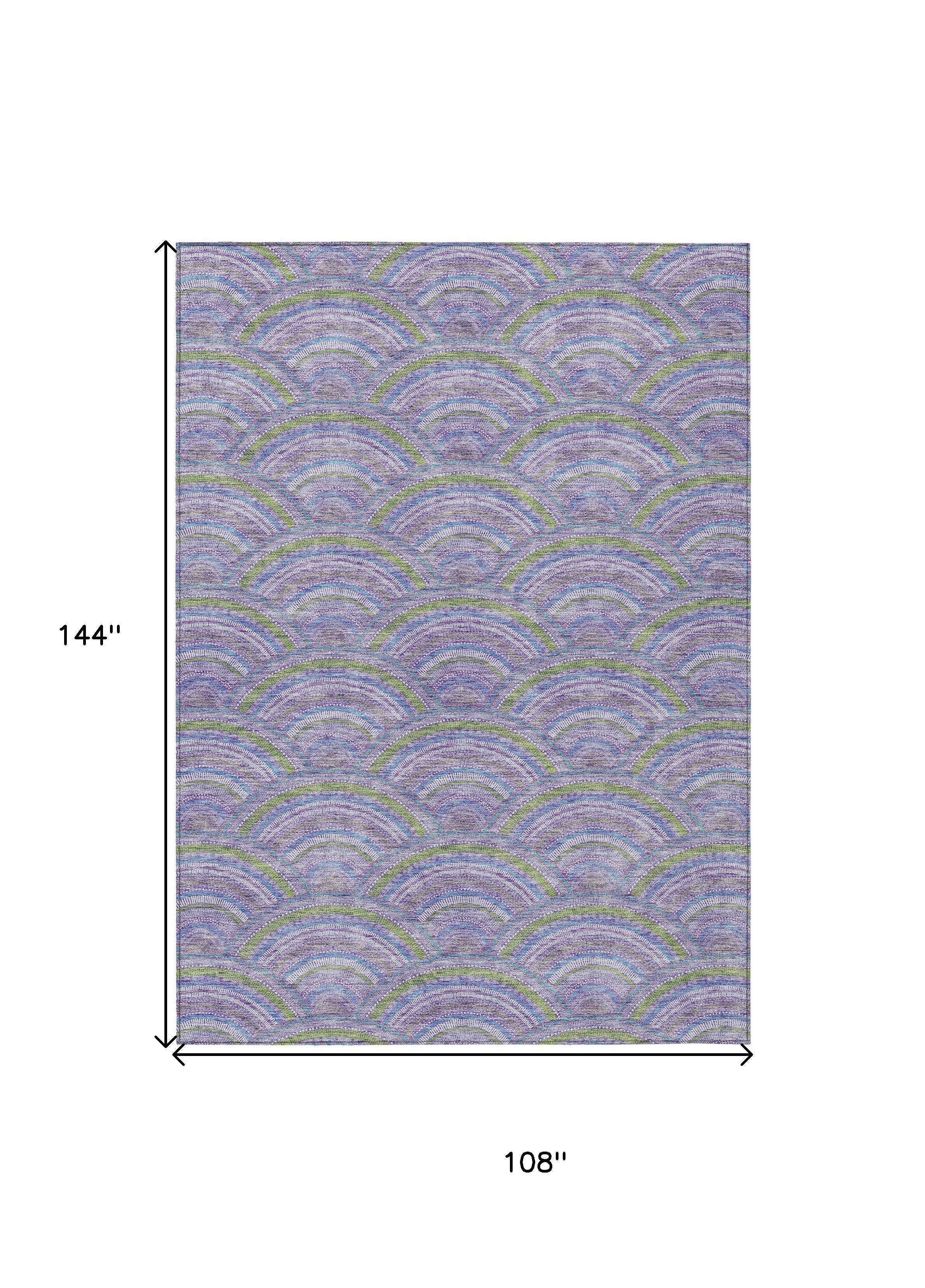 9' X 12' Lavender Sage And Ivory Geometric Washable Indoor Outdoor Area Rug