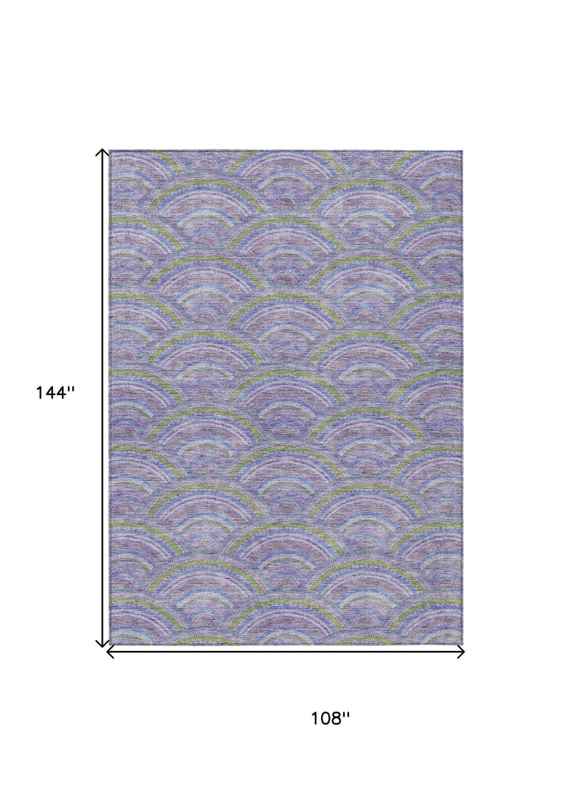 9' X 12' Lavender Sage And Ivory Geometric Washable Indoor Outdoor Area Rug