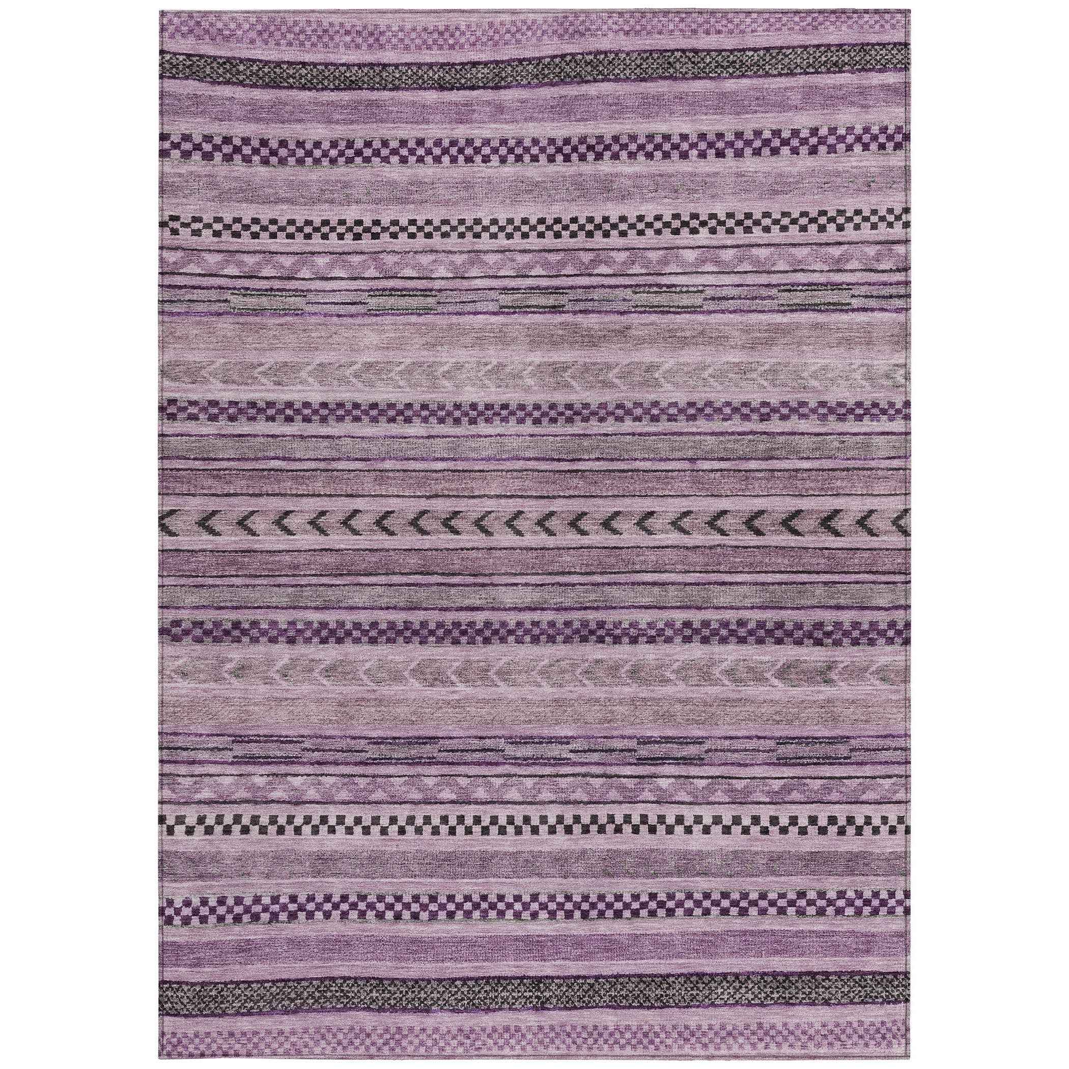 5' X 8' Plum And Lilac Striped Washable Indoor Outdoor Area Rug