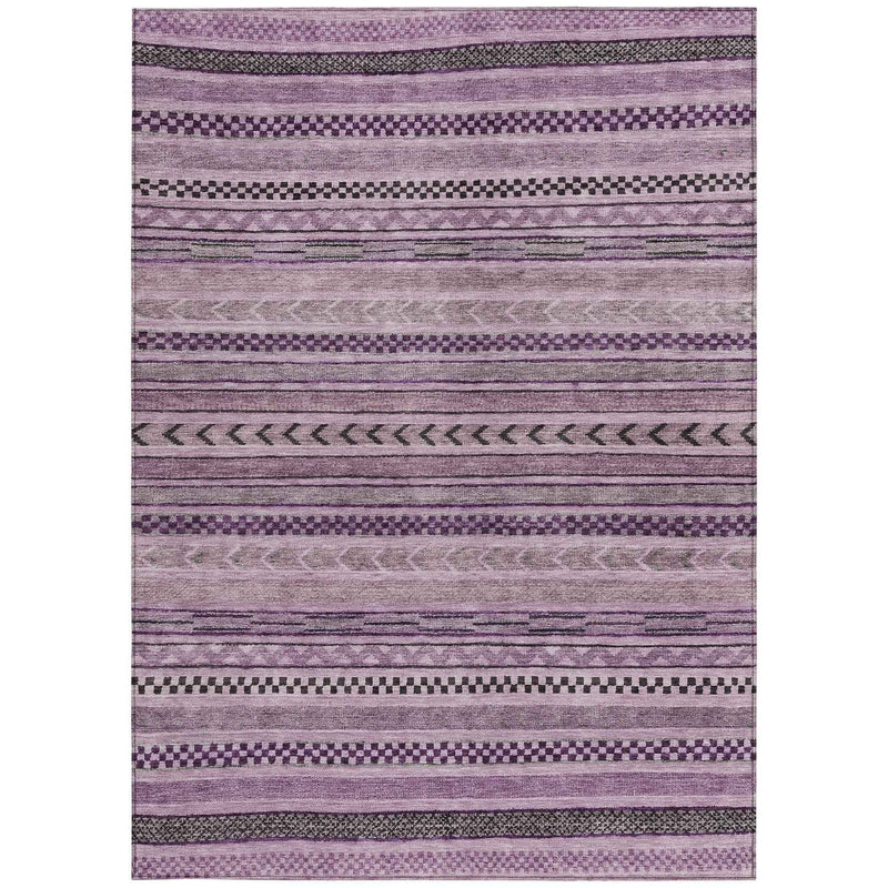 5' X 8' Plum And Lilac Striped Washable Indoor Outdoor Area Rug
