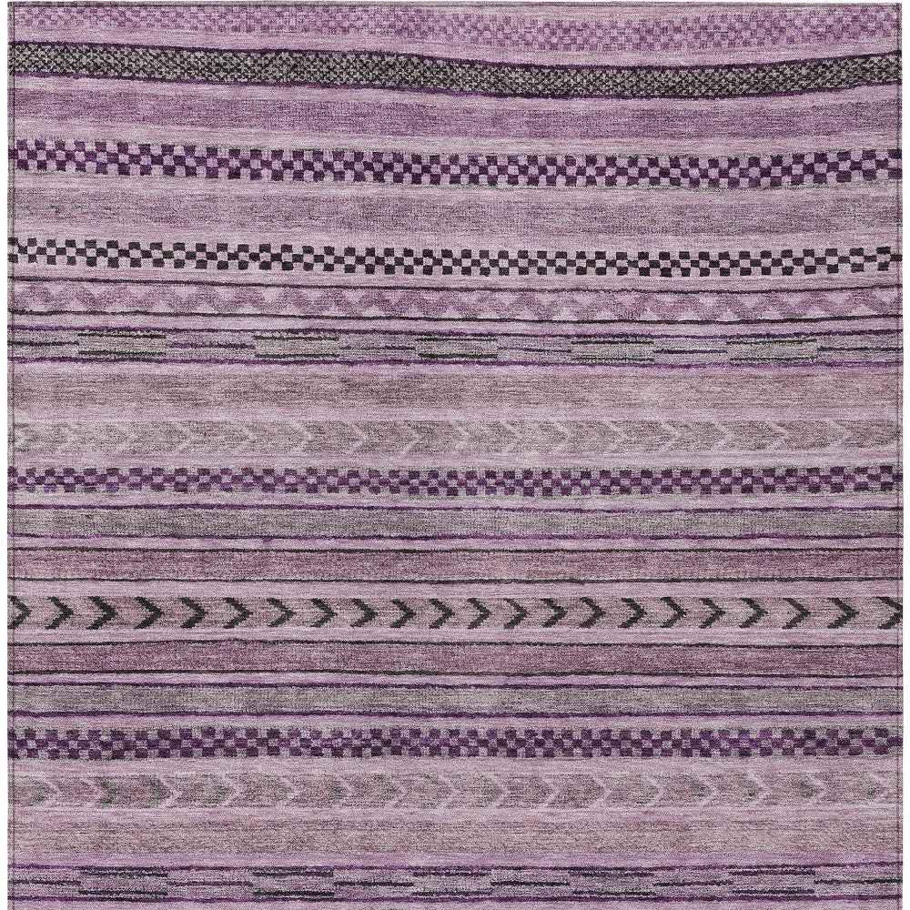 5' X 8' Plum And Lilac Striped Washable Indoor Outdoor Area Rug