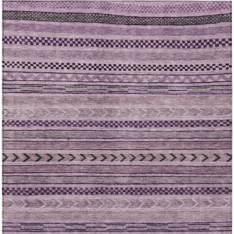5' X 8' Plum And Lilac Striped Washable Indoor Outdoor Area Rug