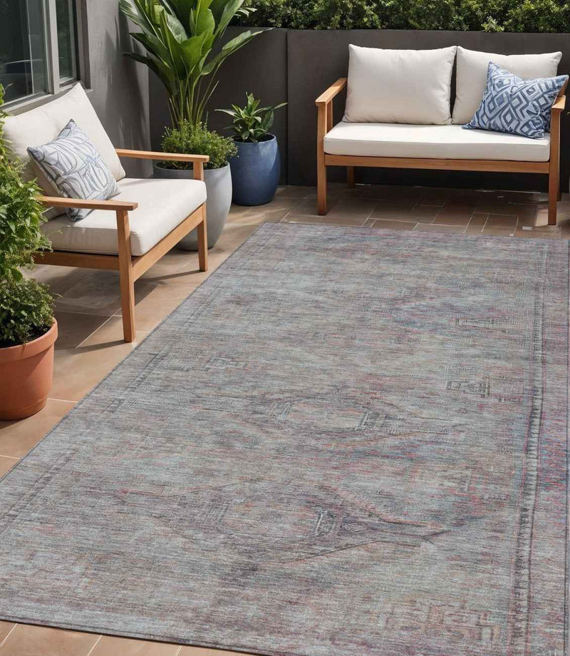 5' X 8' Pewter And Gray Aztec Washable Indoor Outdoor Area Rug