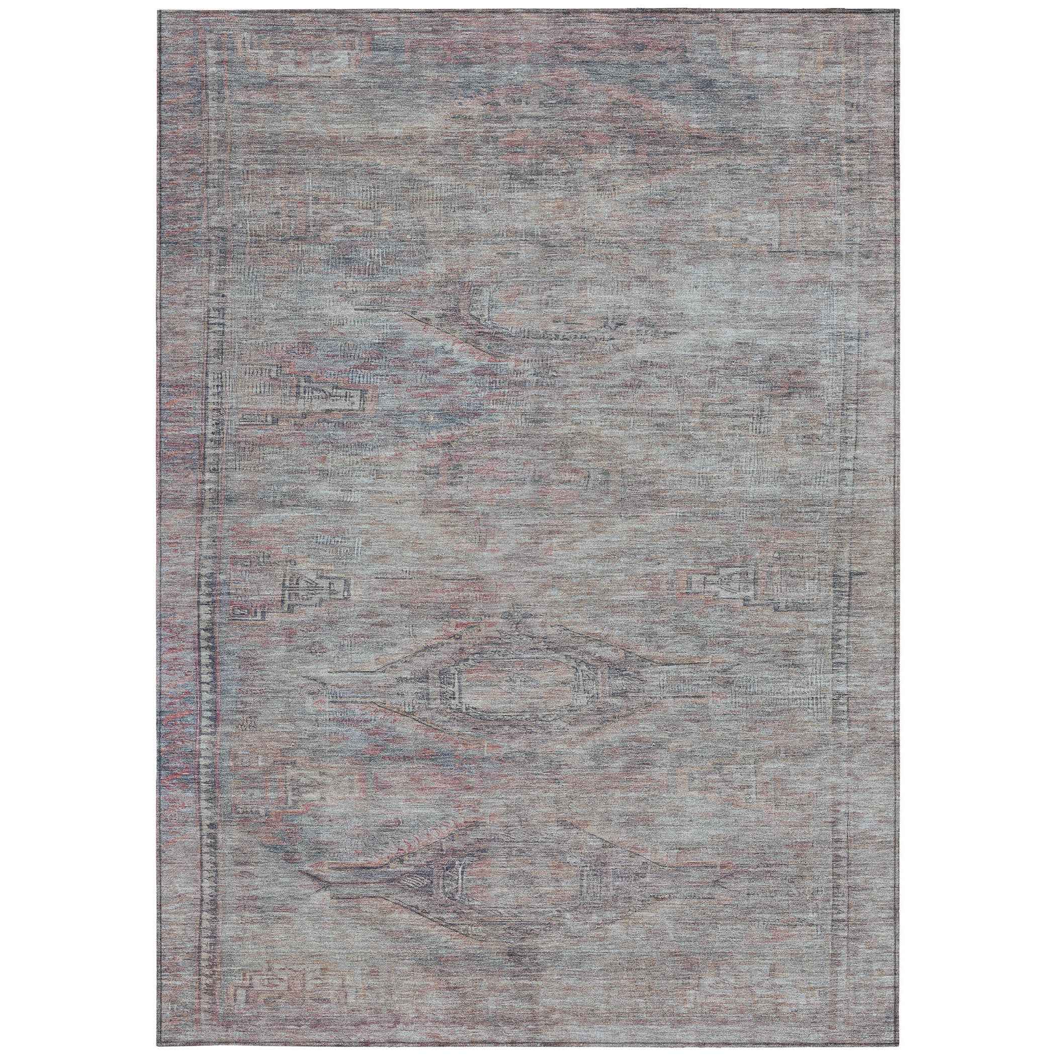 5' X 8' Pewter And Gray Aztec Washable Indoor Outdoor Area Rug