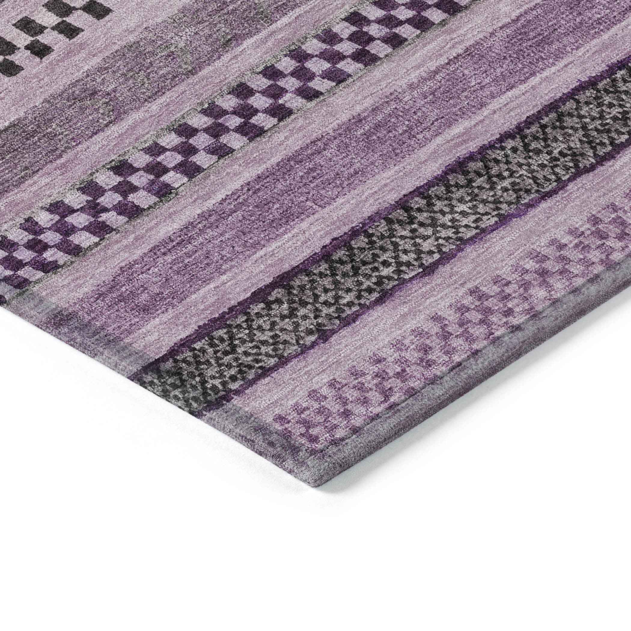 5' X 8' Plum And Lilac Striped Washable Indoor Outdoor Area Rug