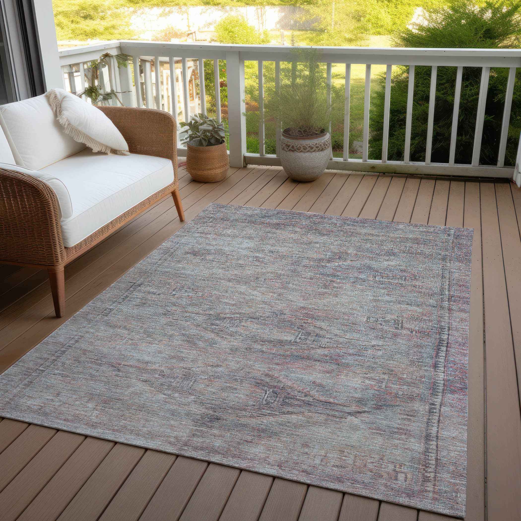 5' X 8' Pewter And Gray Aztec Washable Indoor Outdoor Area Rug