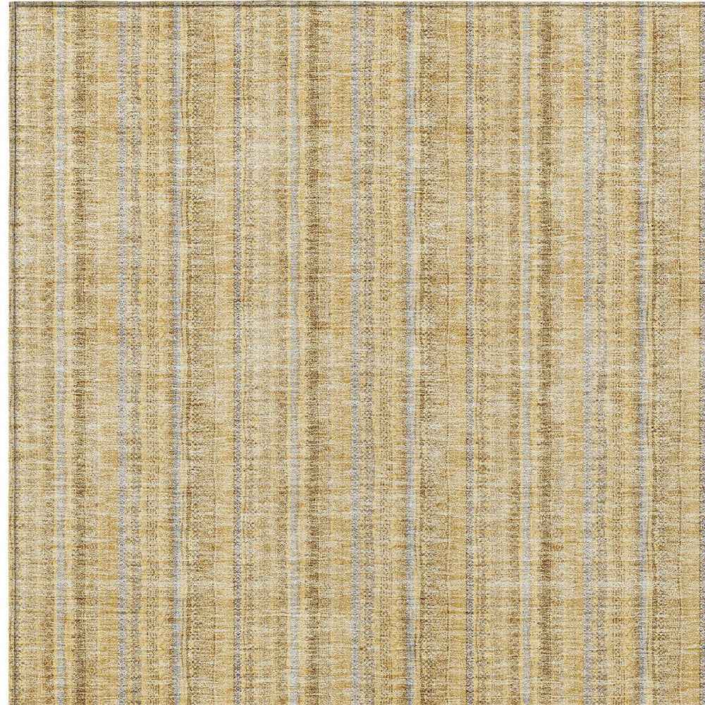 10' X 14' Wheat Gold And Gray Striped Washable Indoor Outdoor Area Rug
