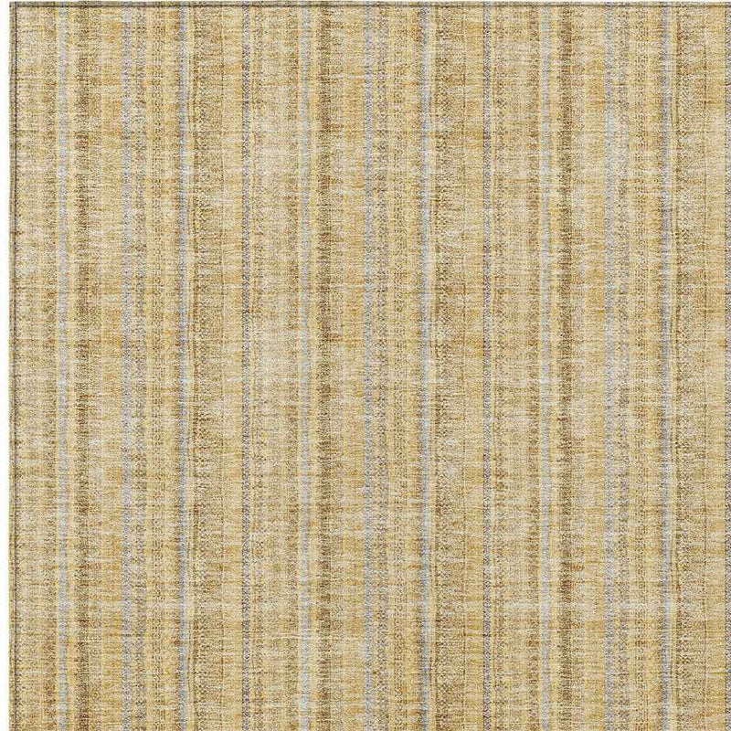 10' X 14' Wheat Gold And Gray Striped Washable Indoor Outdoor Area Rug