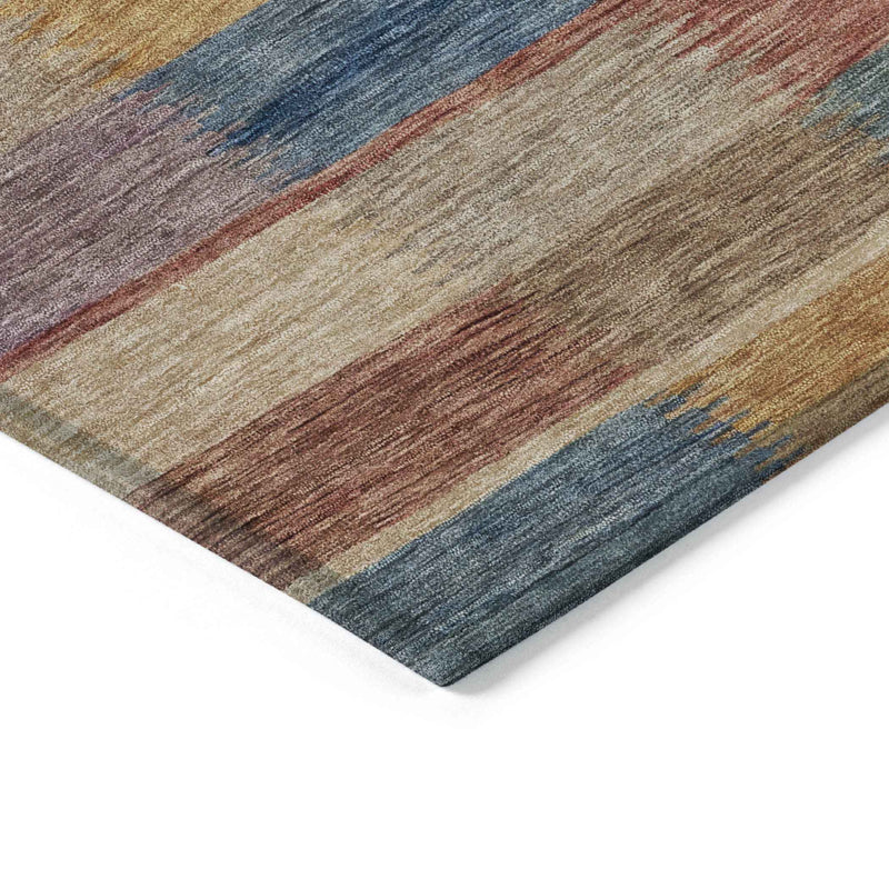 10' X 14' Beige Blue And Gold Striped Washable Indoor Outdoor Area Rug