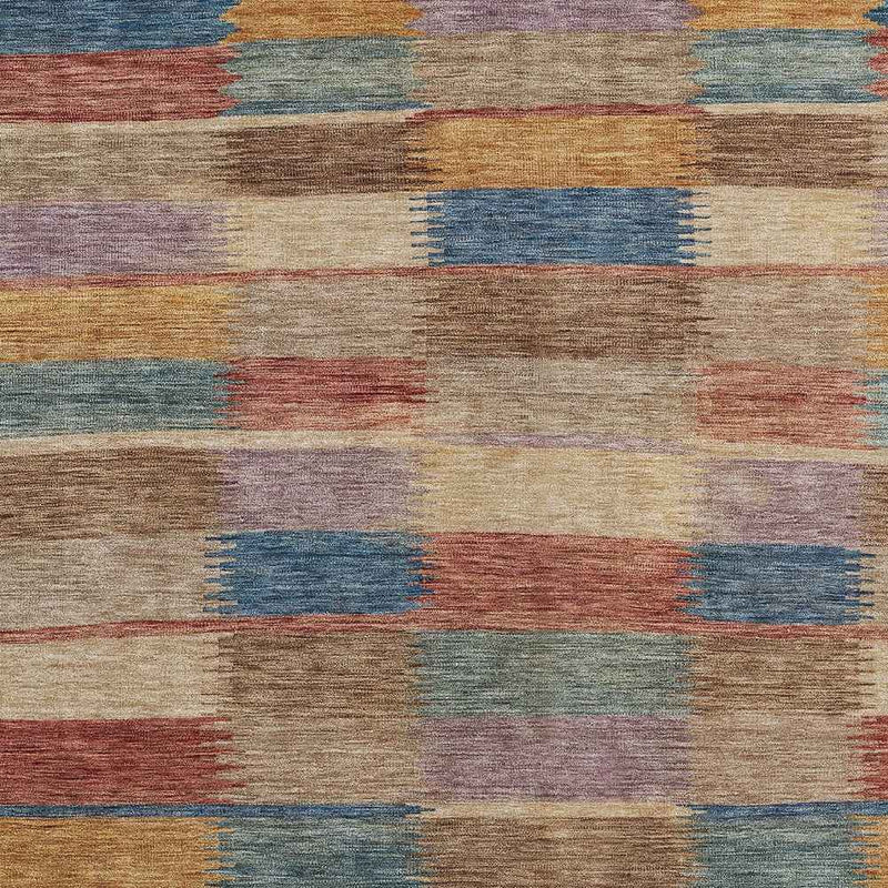10' X 14' Beige Blue And Gold Striped Washable Indoor Outdoor Area Rug