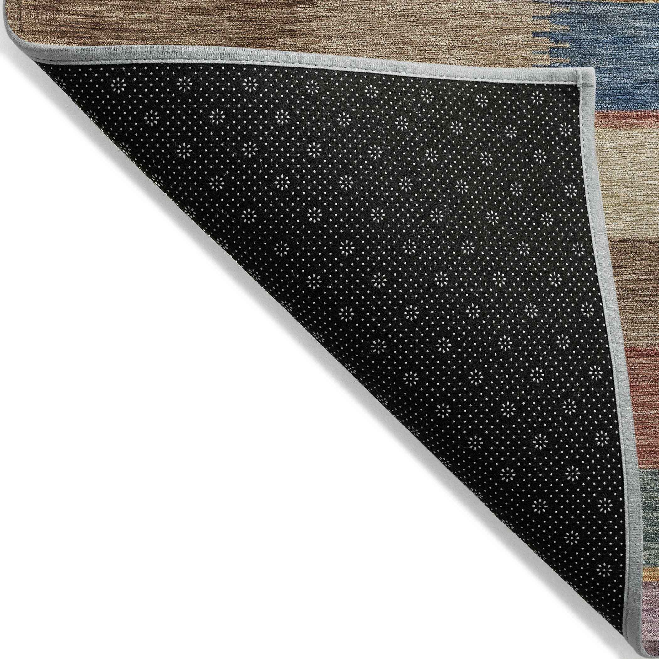 10' X 14' Beige Blue And Gold Striped Washable Indoor Outdoor Area Rug