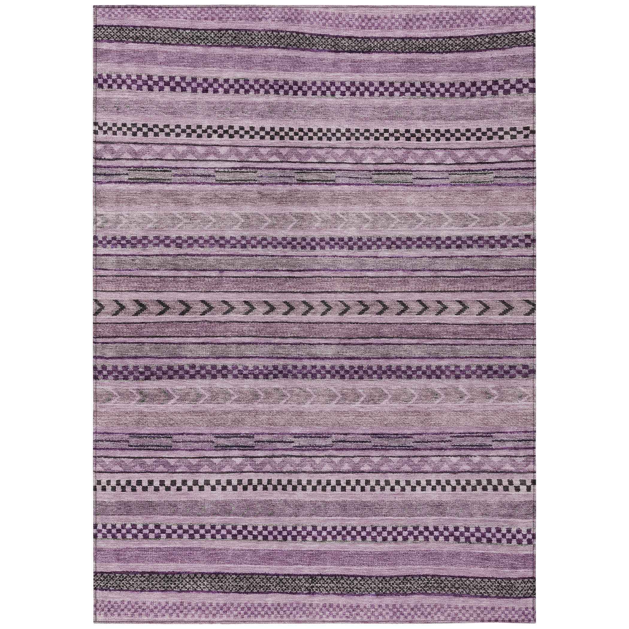 3' X 5' Plum And Lilac Striped Washable Indoor Outdoor Area Rug