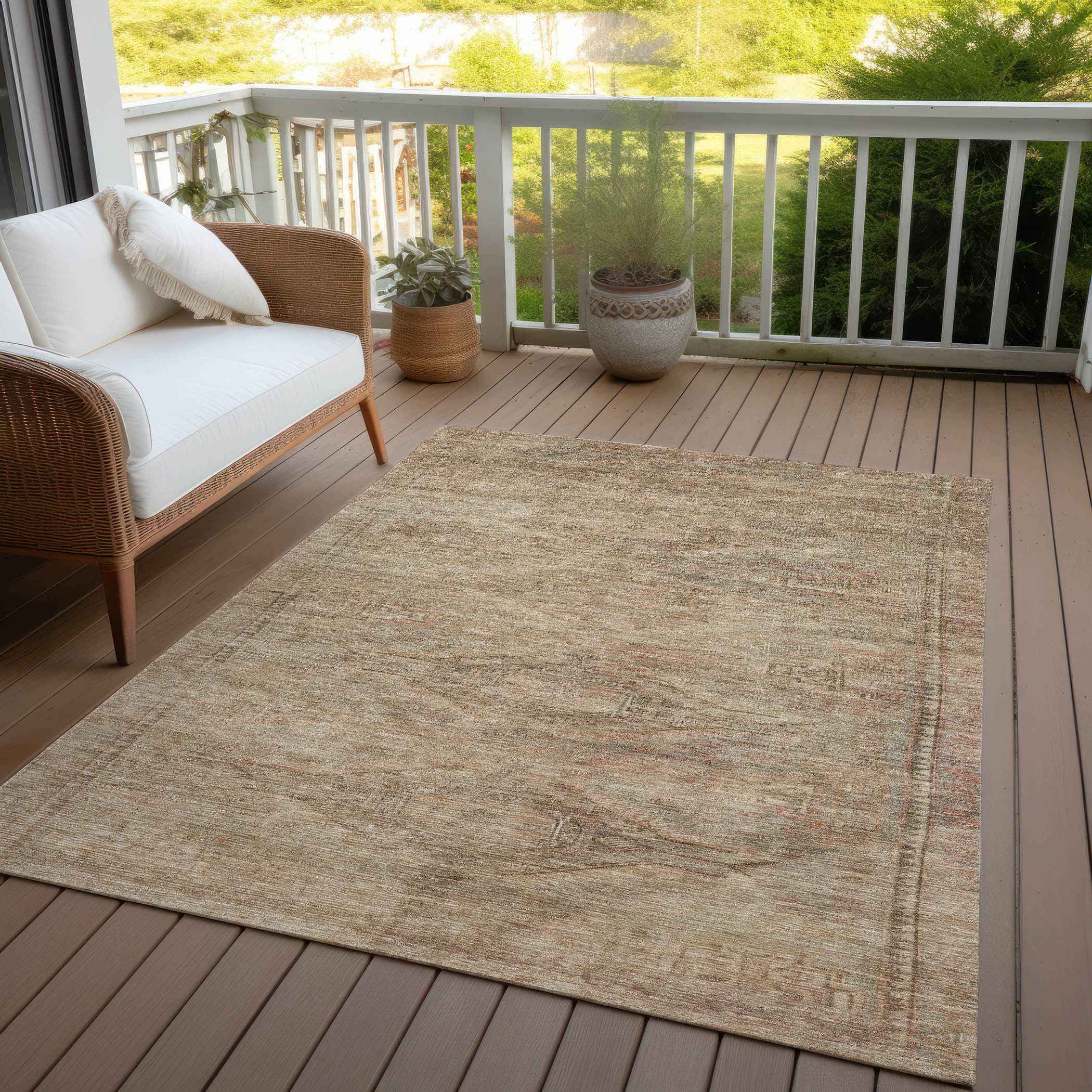 9' X 12' Beige And Taupe Aztec Washable Indoor Outdoor Area Rug