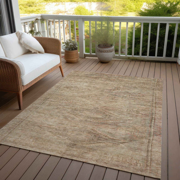 9' X 12' Beige And Taupe Aztec Washable Indoor Outdoor Area Rug