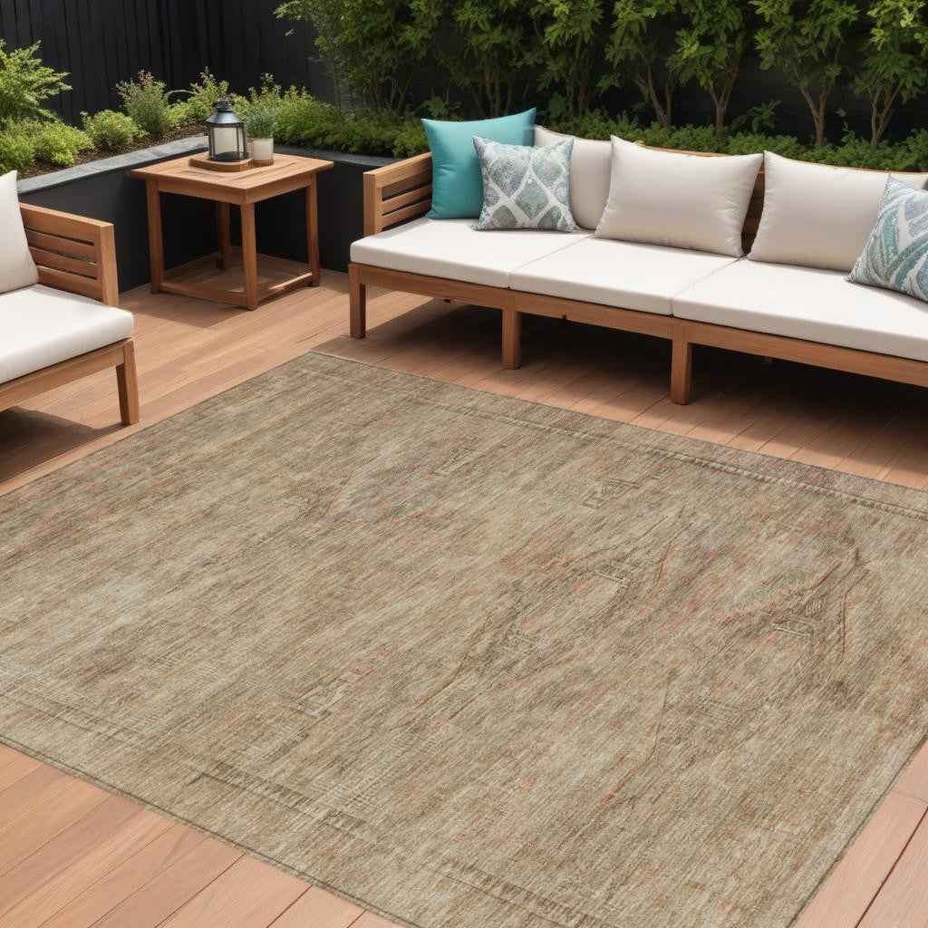 9' X 12' Beige And Taupe Aztec Washable Indoor Outdoor Area Rug