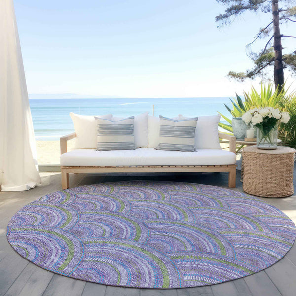 8' Lavender Sage And Ivory Round Geometric Washable Indoor Outdoor Area Rug