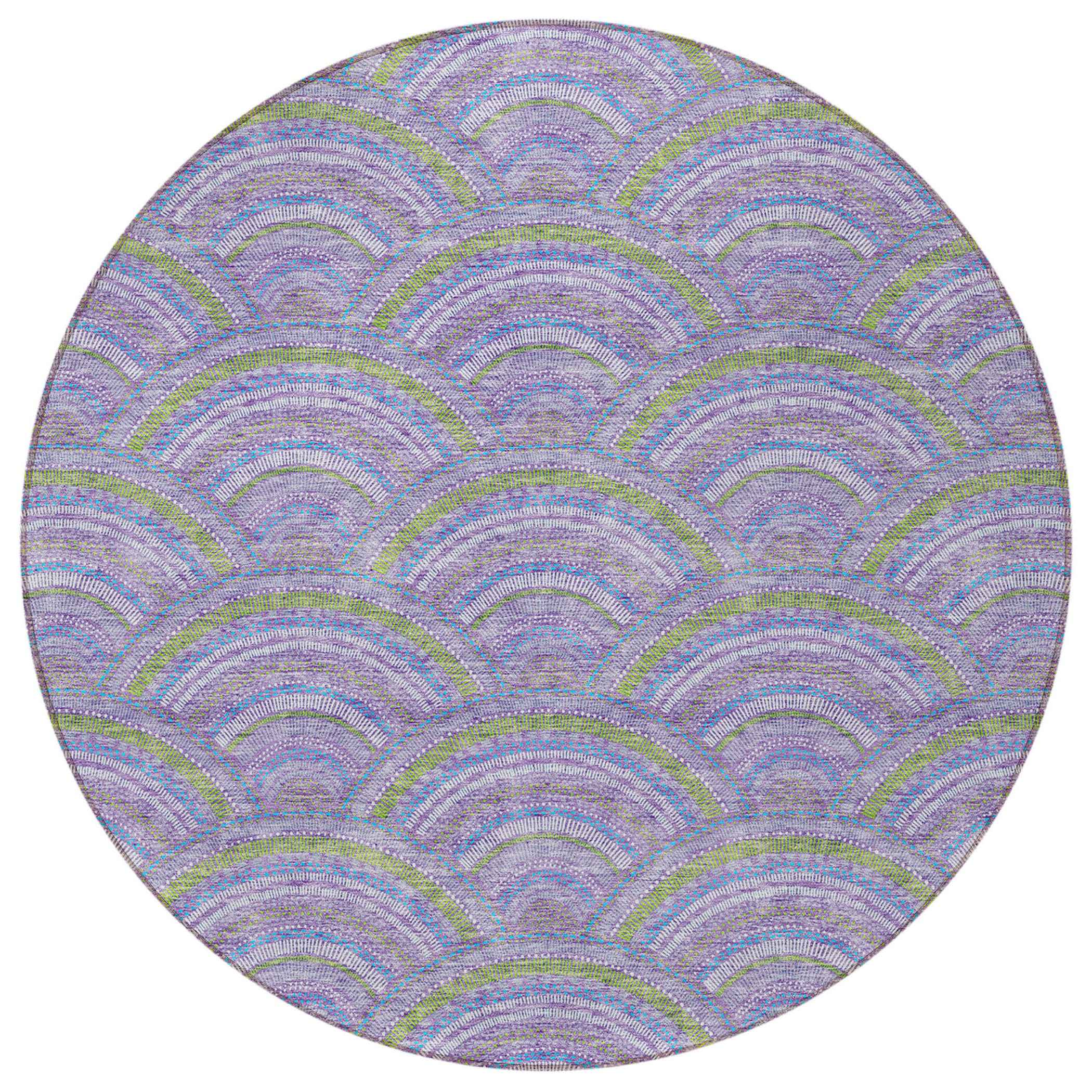 8' Lavender Sage And Ivory Round Geometric Washable Indoor Outdoor Area Rug