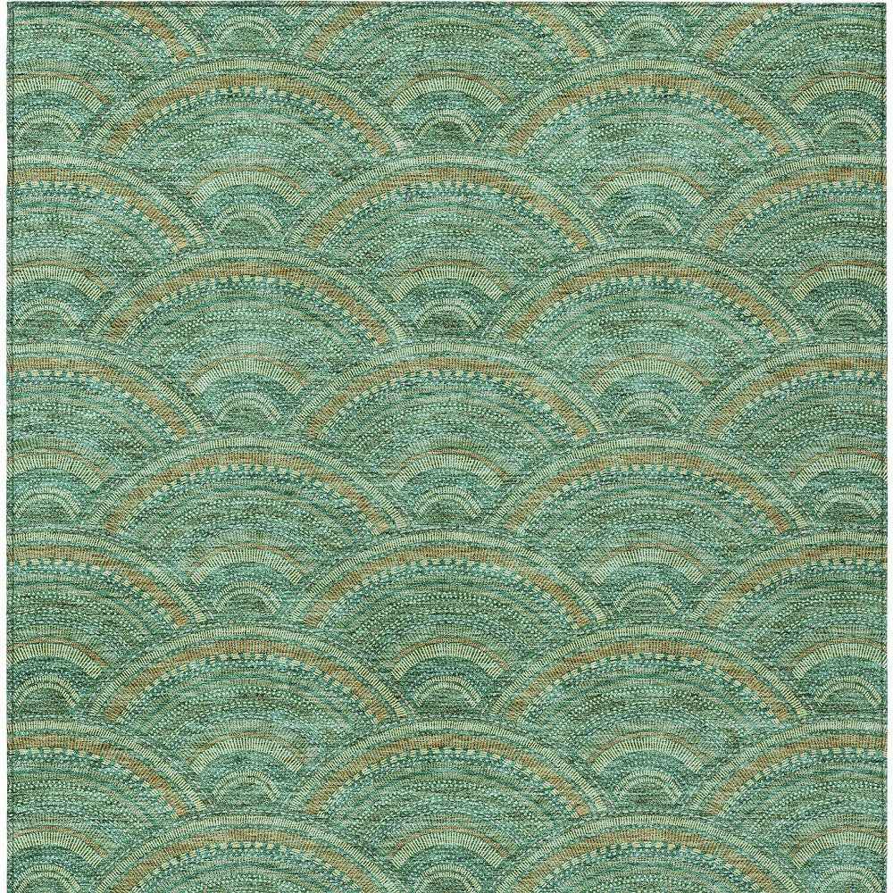 8' X 10' Sage Fern Green And Peach Geometric Washable Indoor Outdoor Area Rug