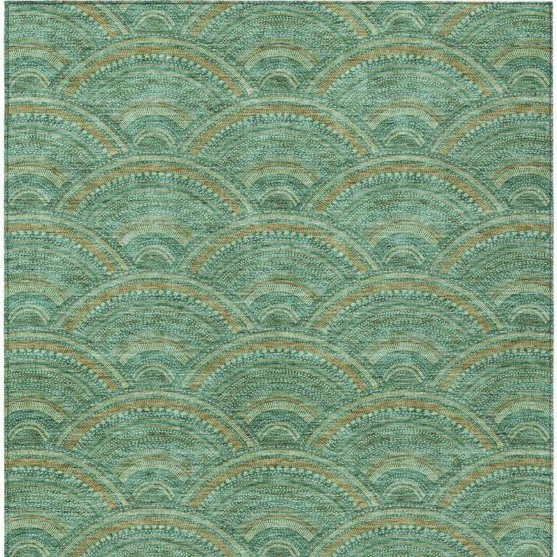 8' X 10' Sage Fern Green And Peach Geometric Washable Indoor Outdoor Area Rug